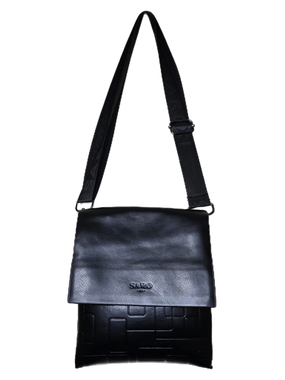 Saro Black Vegan Leather Crossbody Messenger Bag Geometric Techwear Shoulder Bag